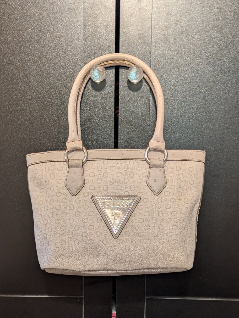 Authentic Guess Beige Signature Tote with Triangle Logo